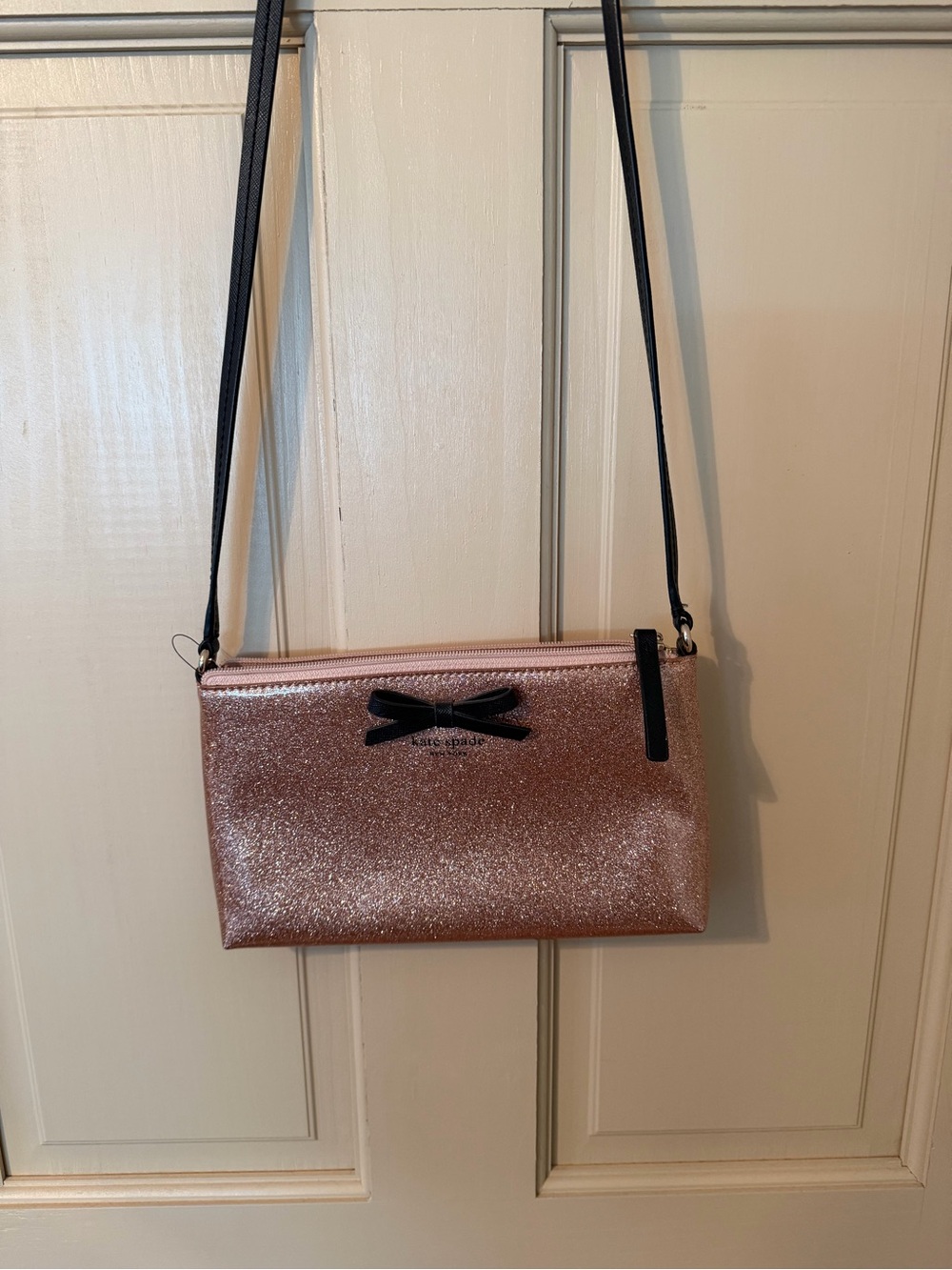 kate spade Glitter Pink Crossbody with Black Bow Accent
